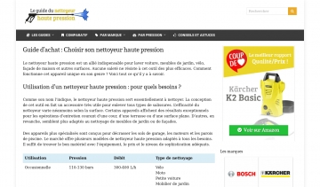 Guide haute pression, guide web des nettoyeurs haute pression