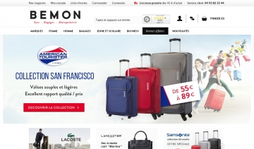 Page d'accueil de la boutique de valises et bagages Bemon