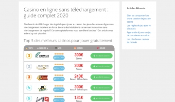 Casino Sans Téléchargement, site informatif sur les casinos en ligne sans téléchargement