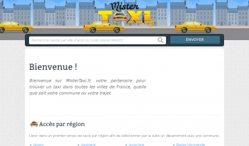 Capture du site MisterTaxi, votre compagnon pour trouver un taxi