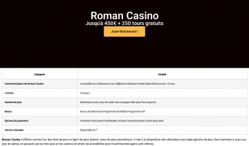 Roman Casino, plateforme de jeux d'argent réputé pour ses offres
