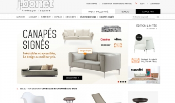Page d'accueil du site de JBonet, spécialiste des meubles design