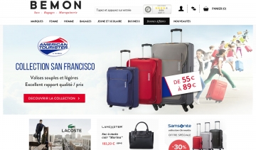 Page d'accueil de la boutique de valises et bagages Bemon